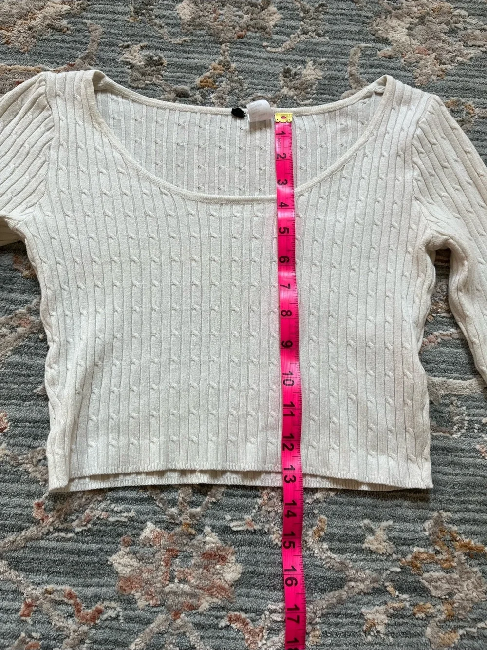 H&M White Cable-Knit Cropped Long-Sleeve Top